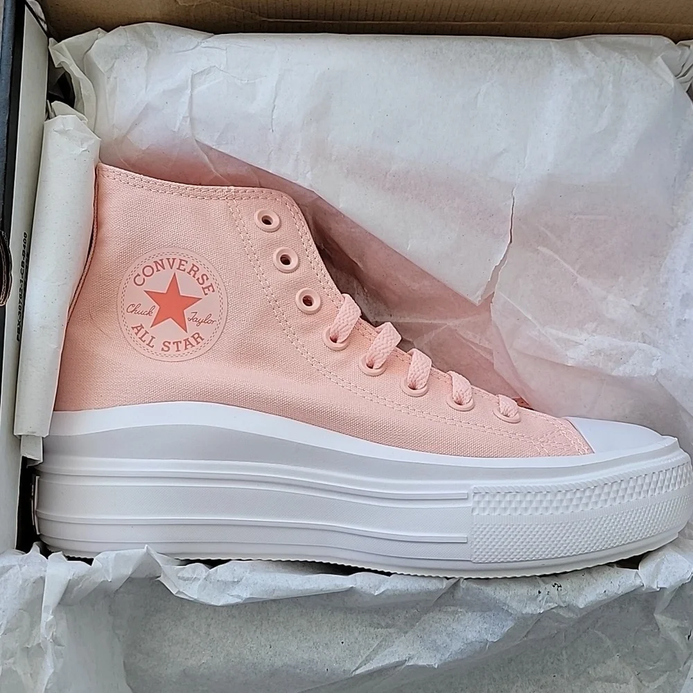 Converse Women's CTAS Move Hi Top Platform Sneakers Storm Pink & White Canvas W8 - Picture 1 of 8